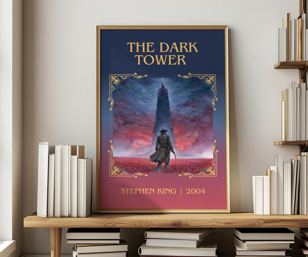 The Dark Tower classic book art print in frame leaning in hallway – fantasy wall art
