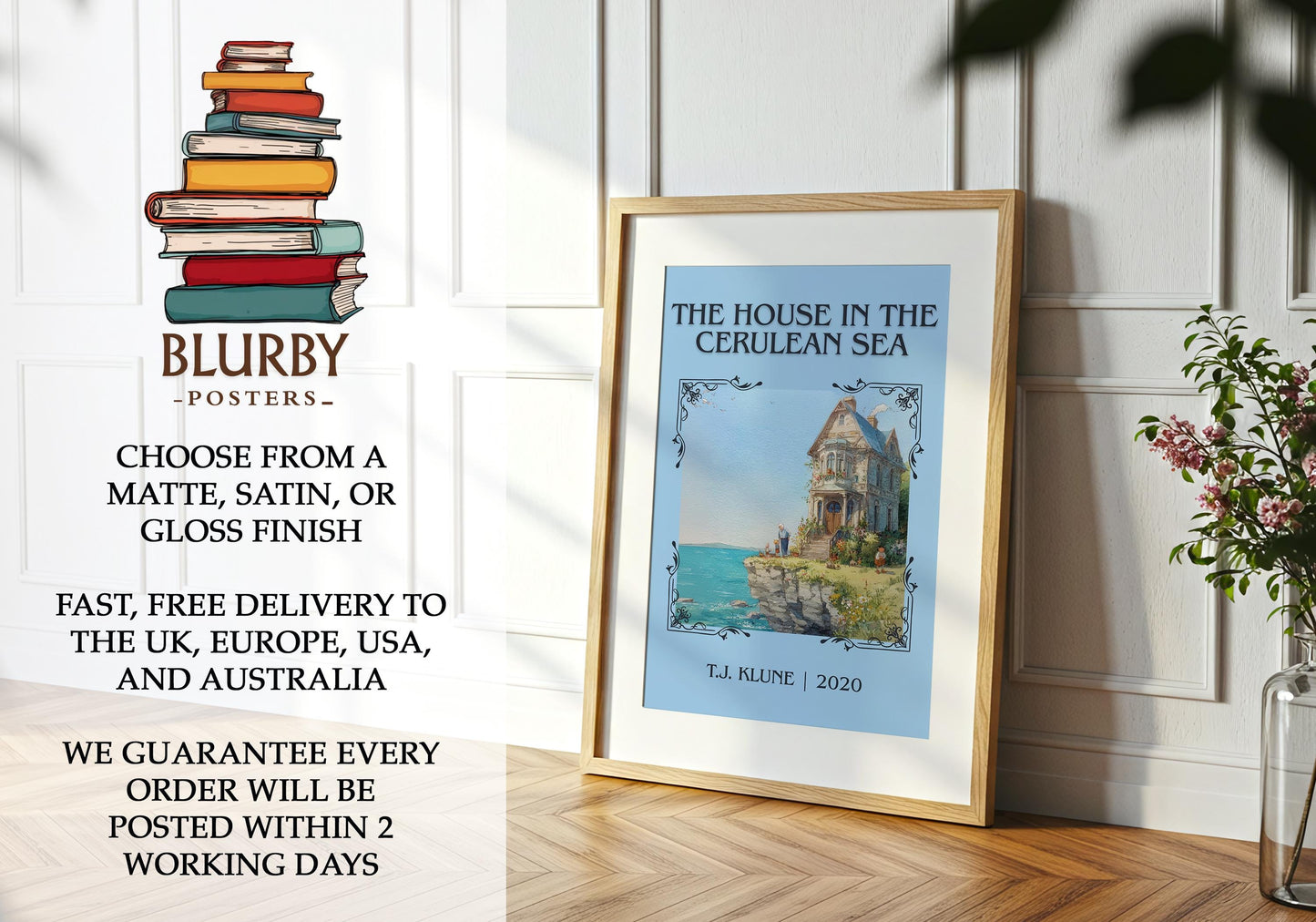 The House in the Cerulean Sea classic book art poster paired in gallery wall – literary art prints