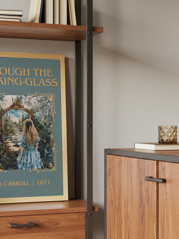 Through The Looking-Glass classic book art print framed by window – literary home decor