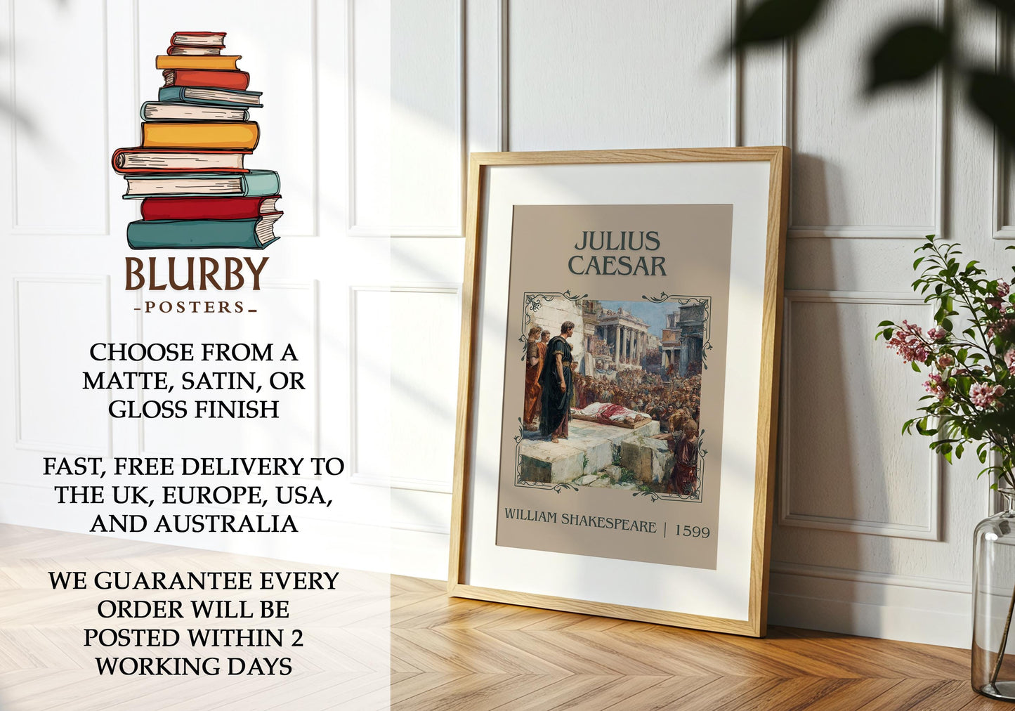Julius Caesar book poster packaging – museum-quality print rolled in protective tube