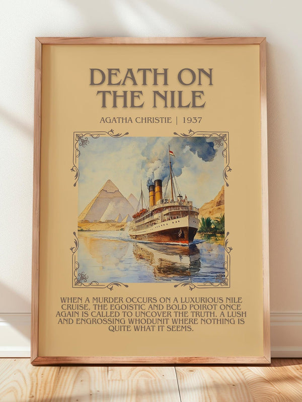 Death on the Nile minimalist print in frame leaning in hallway – mystery wall art