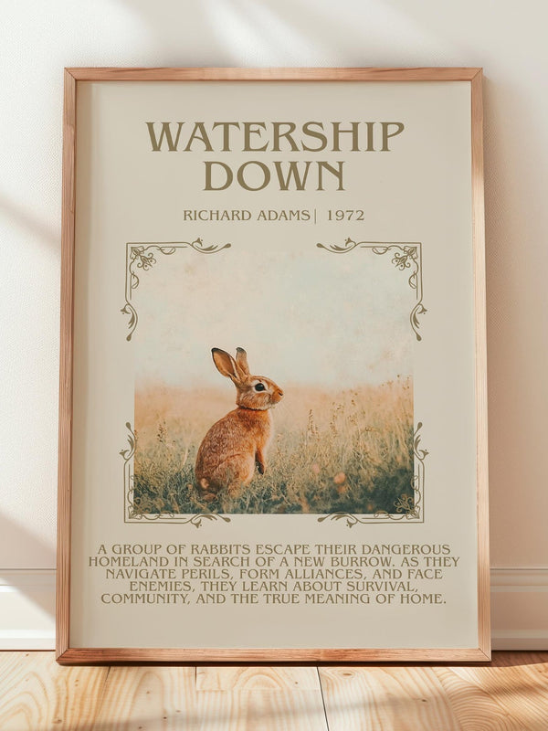 Watership Down minimalist print in frame leaning in hallway – adventure wall art