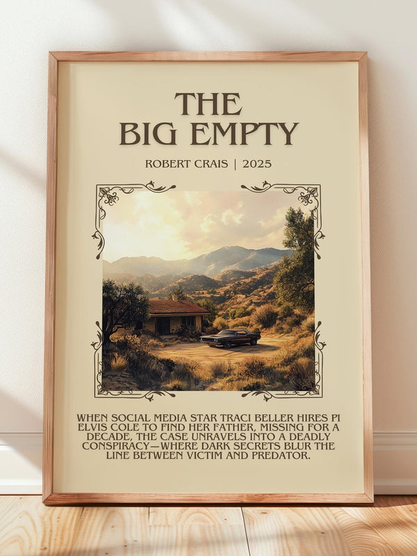 The Big Empty minimalist print in frame leaning in hallway – crime wall art
