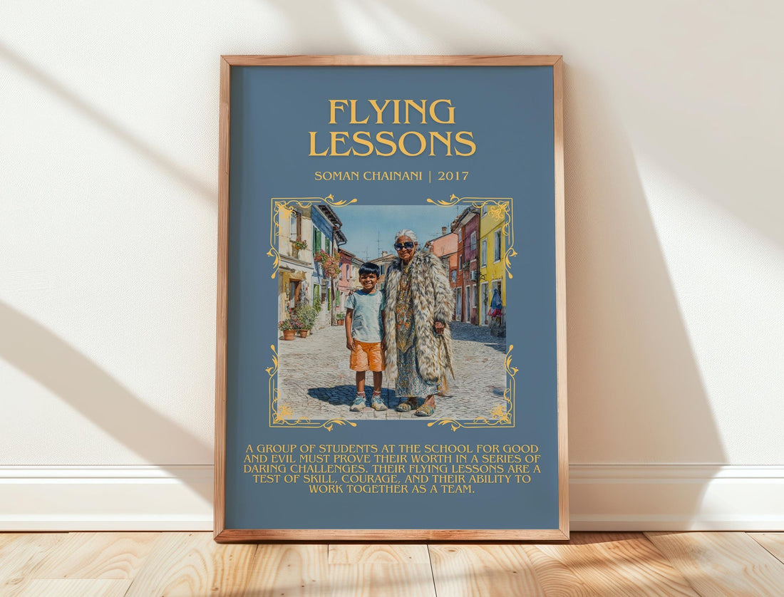 Flying Lessons minimalist print in frame leaning in hallway – childrens wall art (mockup)