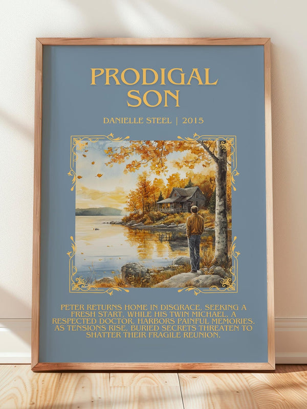 Prodigal Son minimalist print in frame leaning in hallway – romance wall art