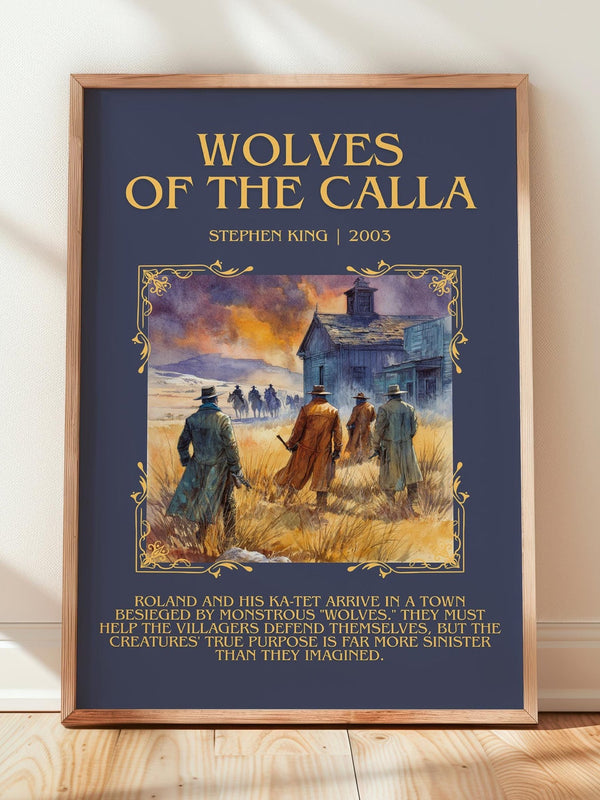 Wolves of the Calla minimalist print in frame leaning in hallway – fantasy wall art