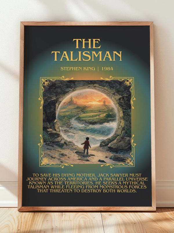 The Talisman minimalist print in frame leaning in hallway – horror wall art