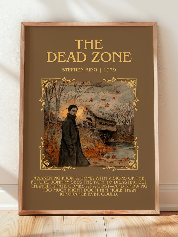 The Dead Zone minimalist print in frame leaning in hallway – thriller wall art