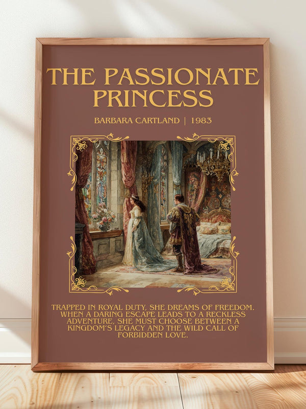 The Passionate Princess minimalist print in frame leaning in hallway – romance wall art