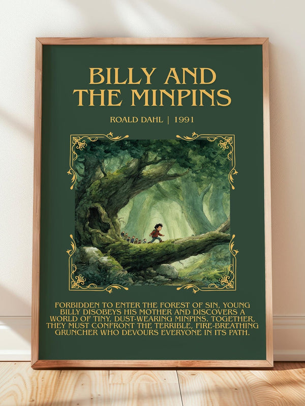 Billy and the Minpins minimalist print in frame leaning in hallway – childrens wall art