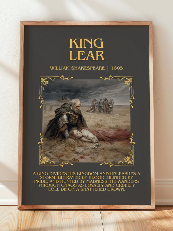 King Lear minimalist print in frame leaning in hallway – classic literature wall art