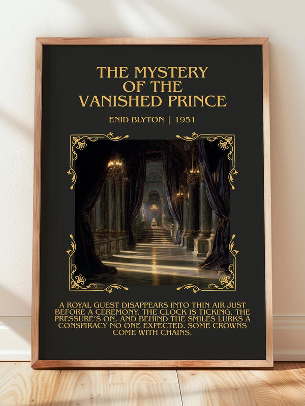 The Mystery of the Vanished Prince minimalist print in frame leaning in hallway – childrens wall art