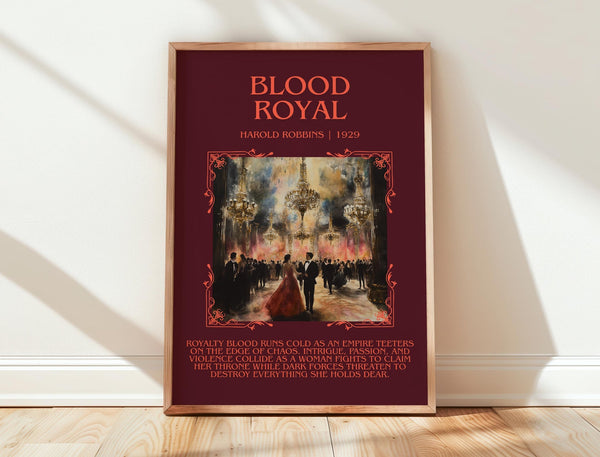 Blood Royal minimalist print in frame leaning in hallway – romance wall art