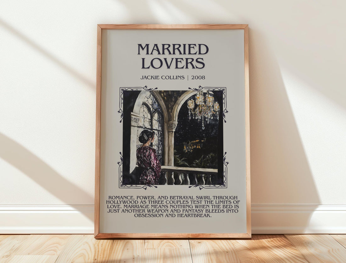 Married Lovers minimalist print in frame leaning in hallway – romance wall art (mockup)