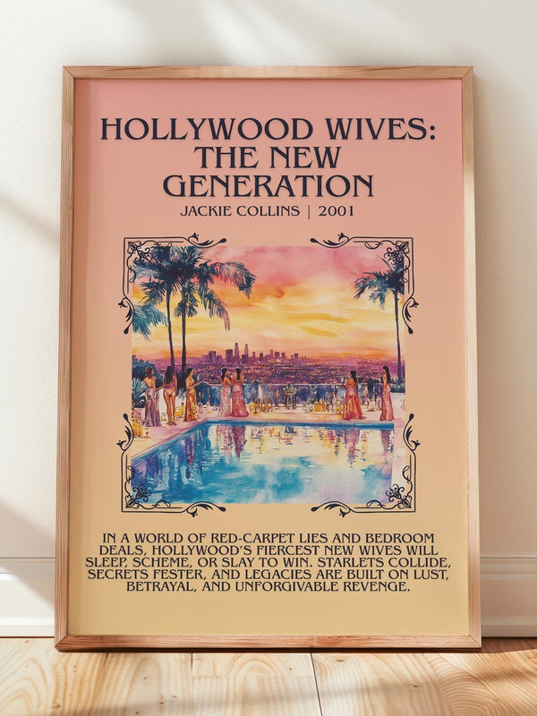 Hollywood Wives: The New Generation minimalist print in frame leaning in hallway – romance wall art