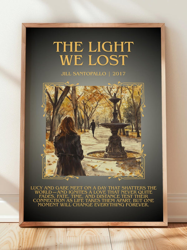 The Light We Lost minimalist print in frame leaning in hallway – romance wall art