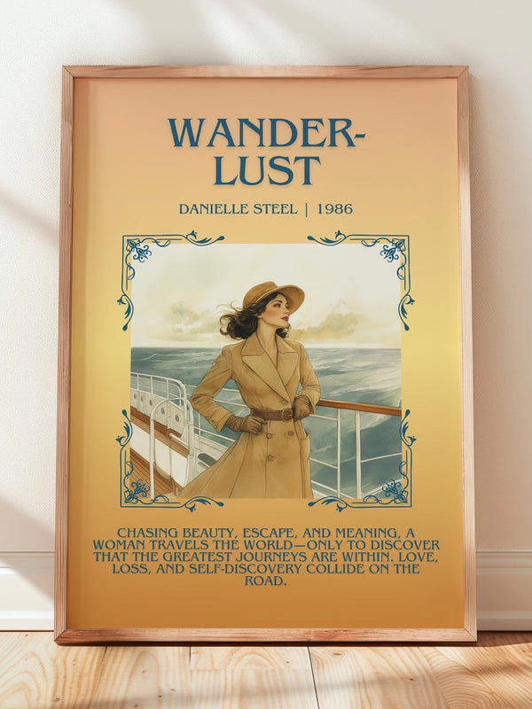 Wanderlust minimalist print in frame leaning in hallway – romance wall art