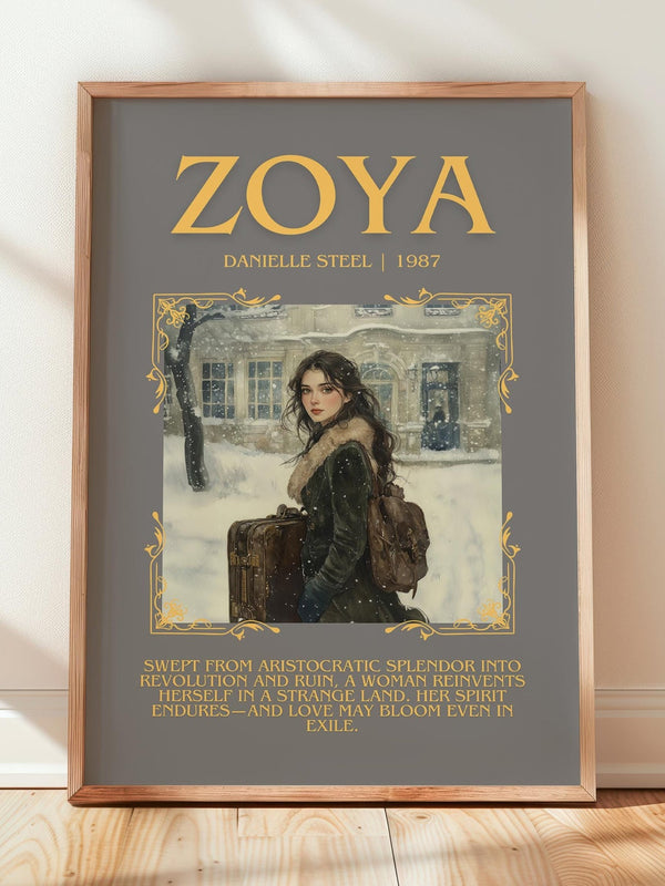 Zoya minimalist print in frame leaning in hallway – historical fiction wall art