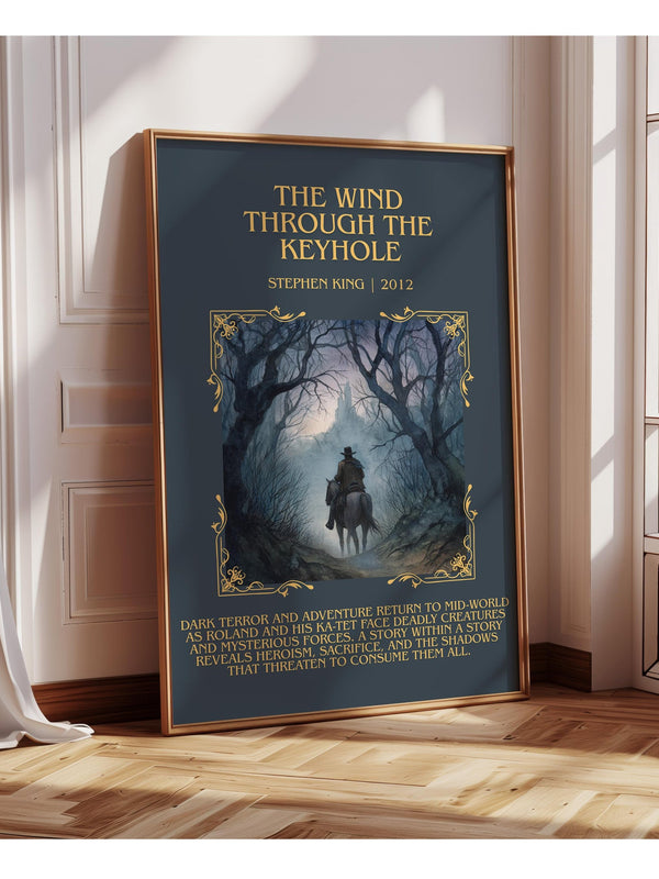 The Wind Through The Keyhole minimalist print in frame leaning in hallway – fantasy wall art