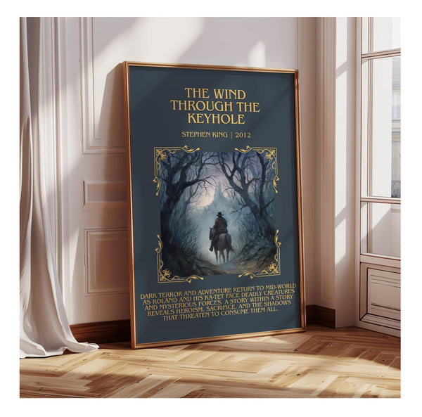 The Wind Through The Keyhole minimalist print in frame leaning in hallway – fantasy wall art