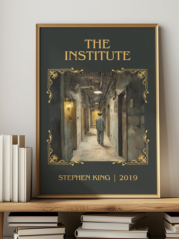 The Institute classic book art print in frame leaning in hallway – horror wall art