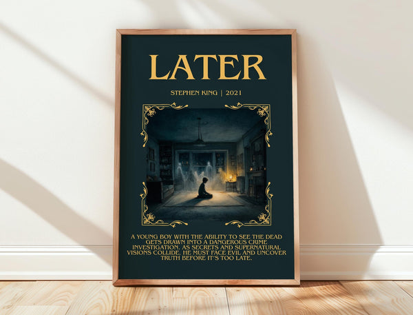 Later minimalist print in frame leaning in hallway – horror wall art