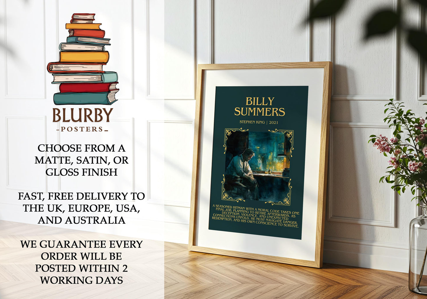 Billy Summers book poster packaging – museum-quality print rolled in protective tube