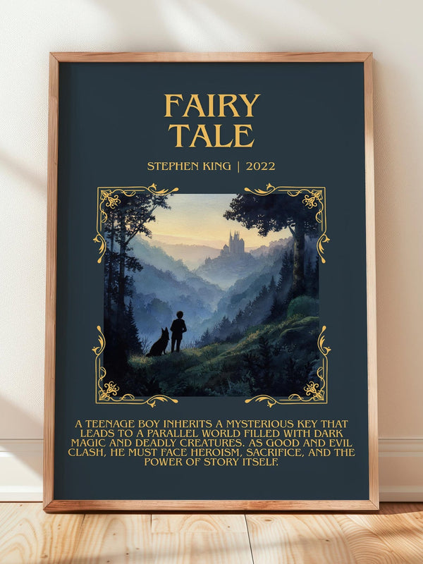 Fairy Tale minimalist print in frame leaning in hallway – fantasy wall art