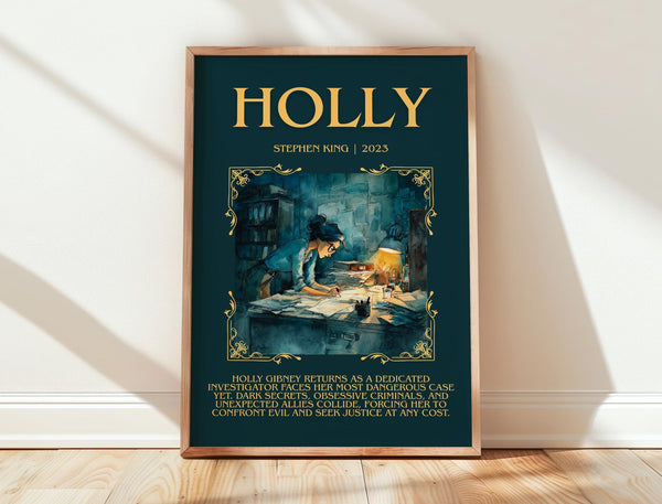 Holly minimalist print in frame leaning in hallway – thriller wall art