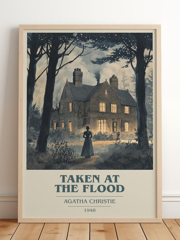 Taken at the Flood book cover print in frame leaning in hallway – mystery wall art