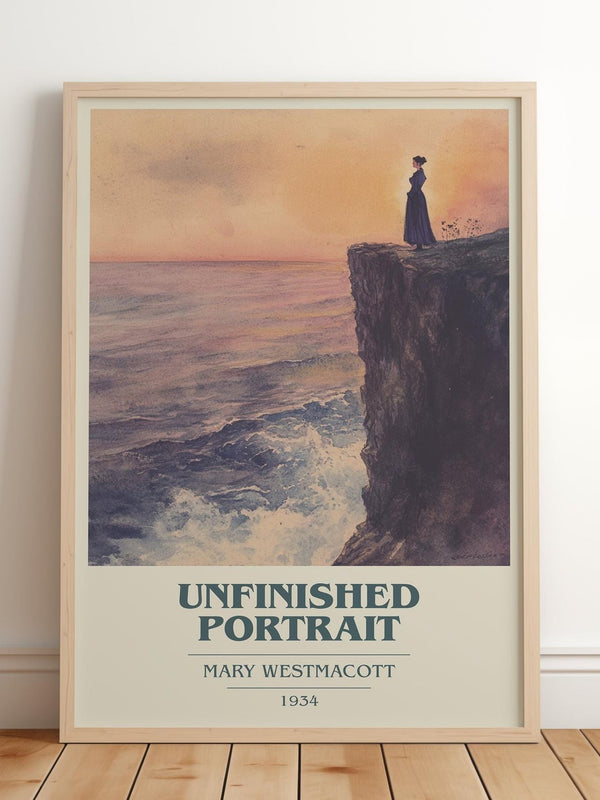Unfinished Portrait book cover print in frame leaning in hallway – romance wall art