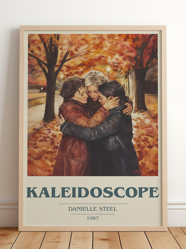 Kaleidoscope book cover print in frame leaning in hallway – romance wall art