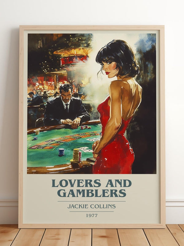 Lovers and Gamblers book cover print in frame leaning in hallway – romance wall art