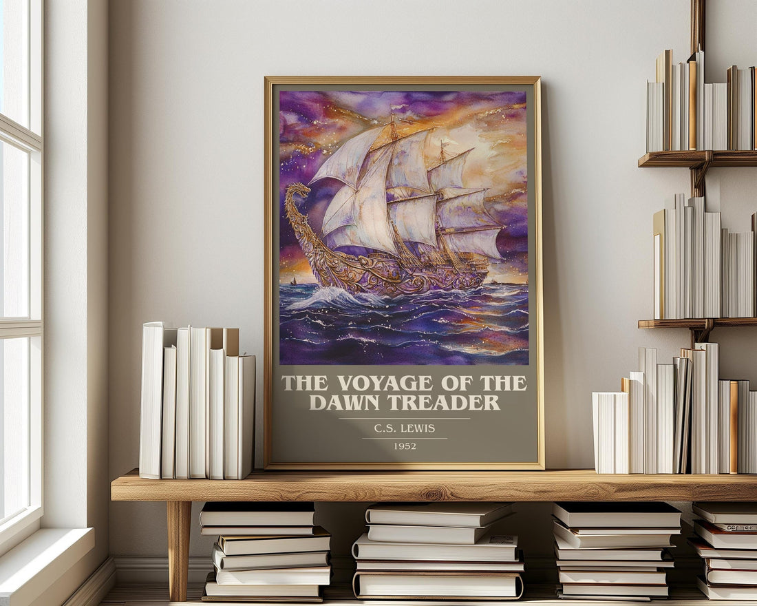 The Voyage of the Dawn Treader book cover print on bookshelf – C. S. Lewis fan gift