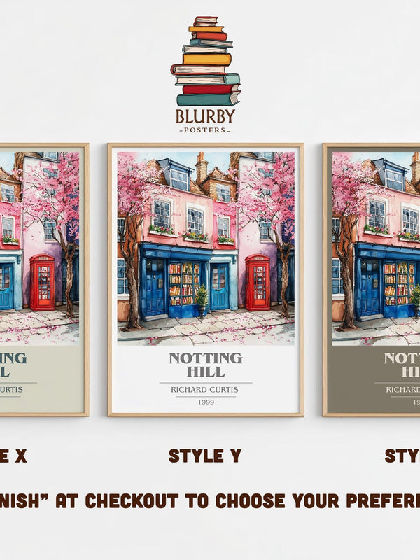 Notting Hill book cover print in frame leaning in hallway – romance wall art