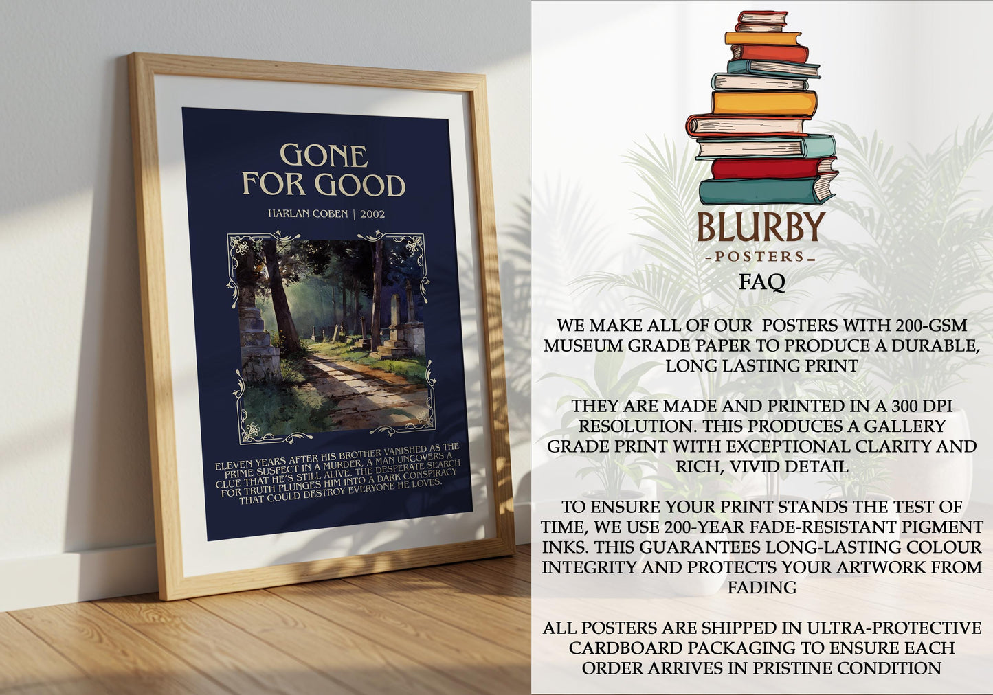 Gone For Good by Harlan Coben Descriptive Poster Print. Free Delivery Wall Art Author & Blurb Book Artwork