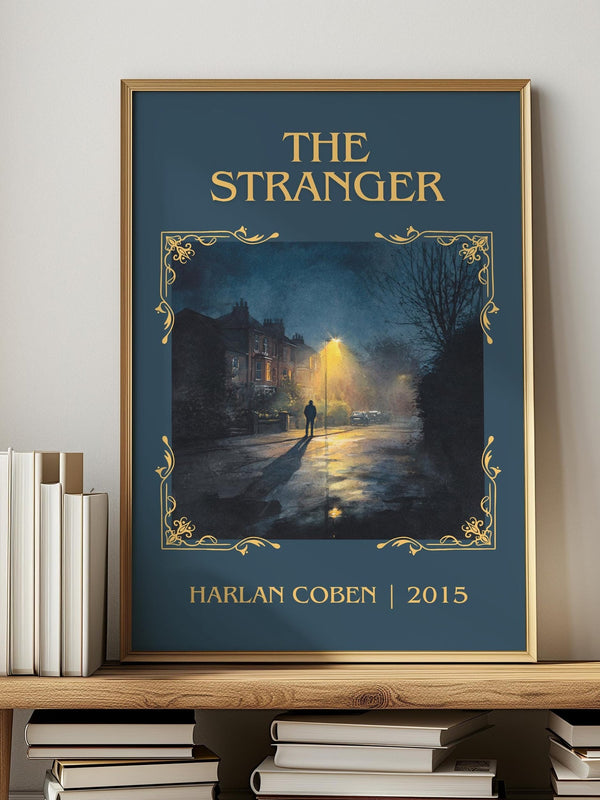 The Stranger classic book art print in frame leaning in hallway – thriller wall art