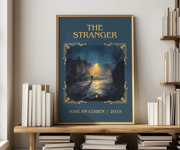 The Stranger classic book art print in frame leaning in hallway – thriller wall art