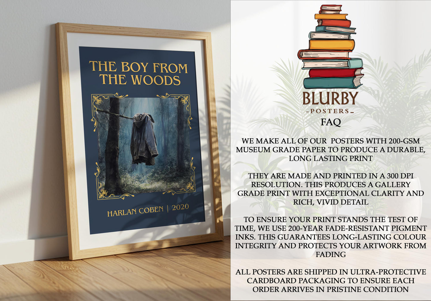 The Boy From The Woods by Harlan Coben Descriptive Poster Print. Free Delivery Wall Art Author & Blurb Book Artwork