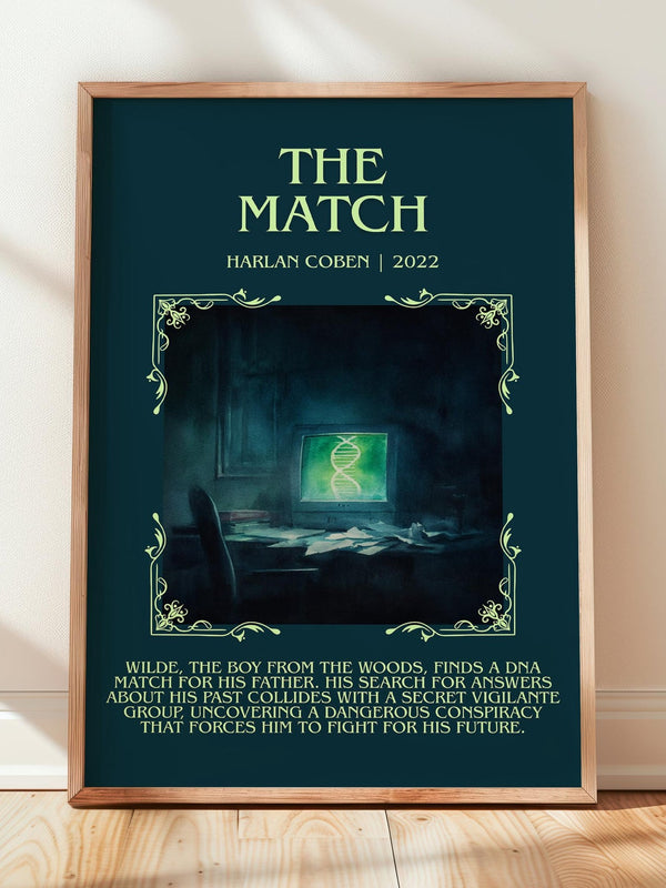 The Match minimalist print in frame leaning in hallway – thriller wall art