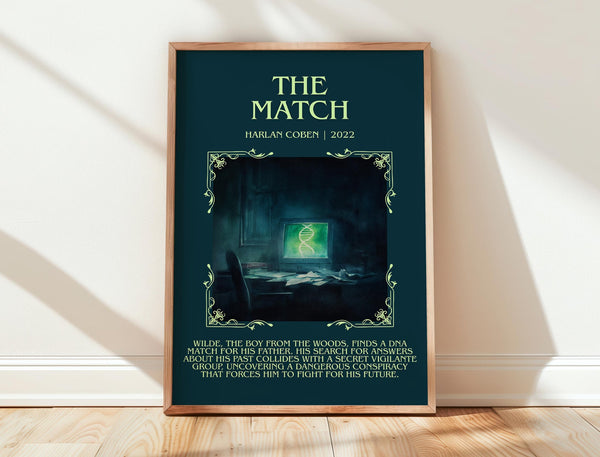The Match minimalist print in frame leaning in hallway – thriller wall art