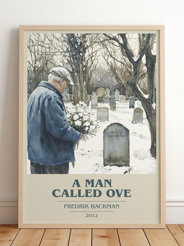 A Man Called Ove book cover print in frame leaning in hallway – coming of age wall art