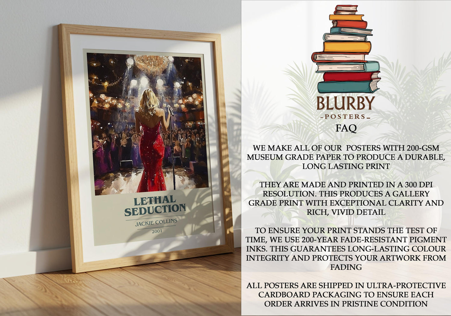 Lethal Seduction by Jackie Collins | Book Poster | Literary Art Gift For Book Lover | Novel Inspired Wall Art | Free Delivery