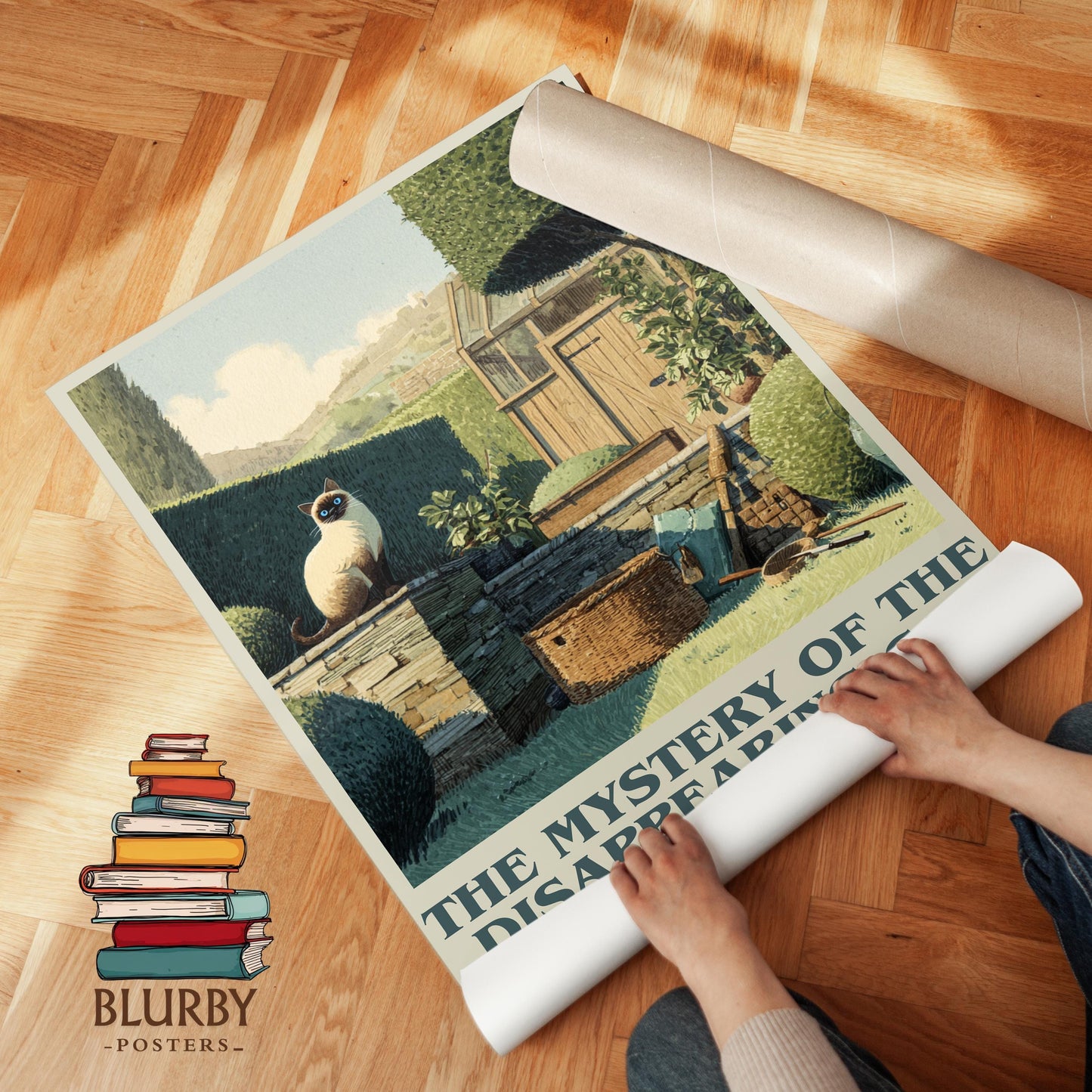 The Mystery of the Disappearing Cat book cover poster paired in gallery wall – literary art prints