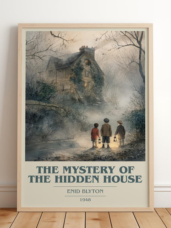 The Mystery Of The Hidden House book cover print in frame leaning in hallway – childrens wall art