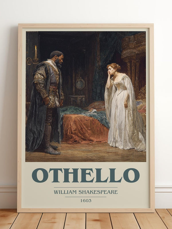 Othello book cover print in frame leaning in hallway – classic literature wall art