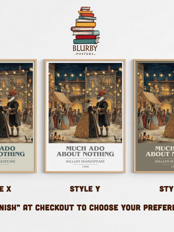Much Ado about Nothing book cover print in frame leaning in hallway – classic literature wall art