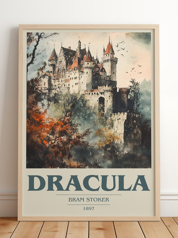 Dracula book cover print in frame leaning in hallway – gothic wall art