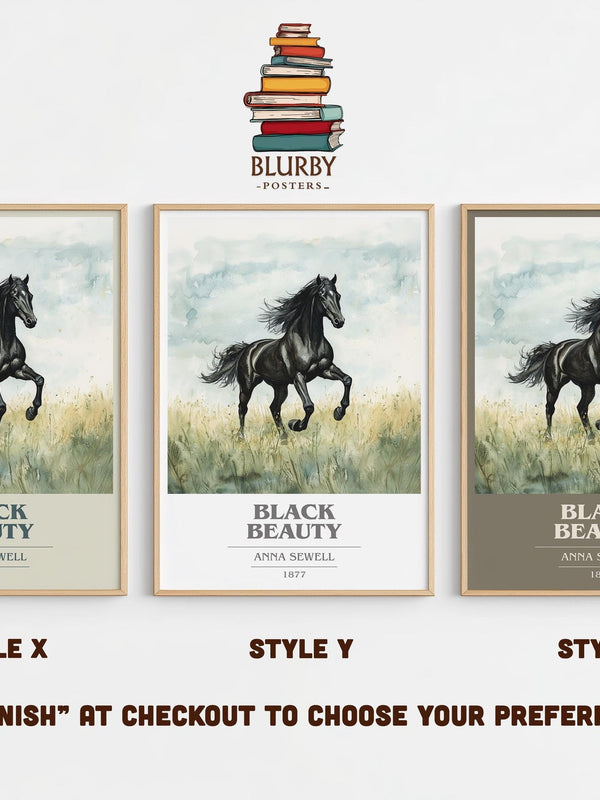 Black Beauty book cover print in frame leaning in hallway – classic literature wall art