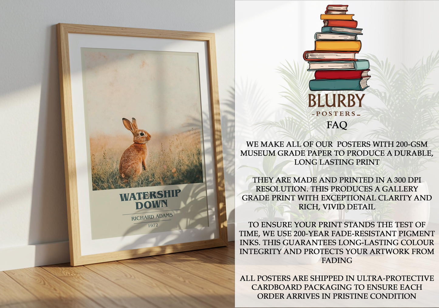 Watership Down by Richard Adams Descriptive Poster Print. Free Delivery Wall Art Author & Blurb Book Artwork Novel